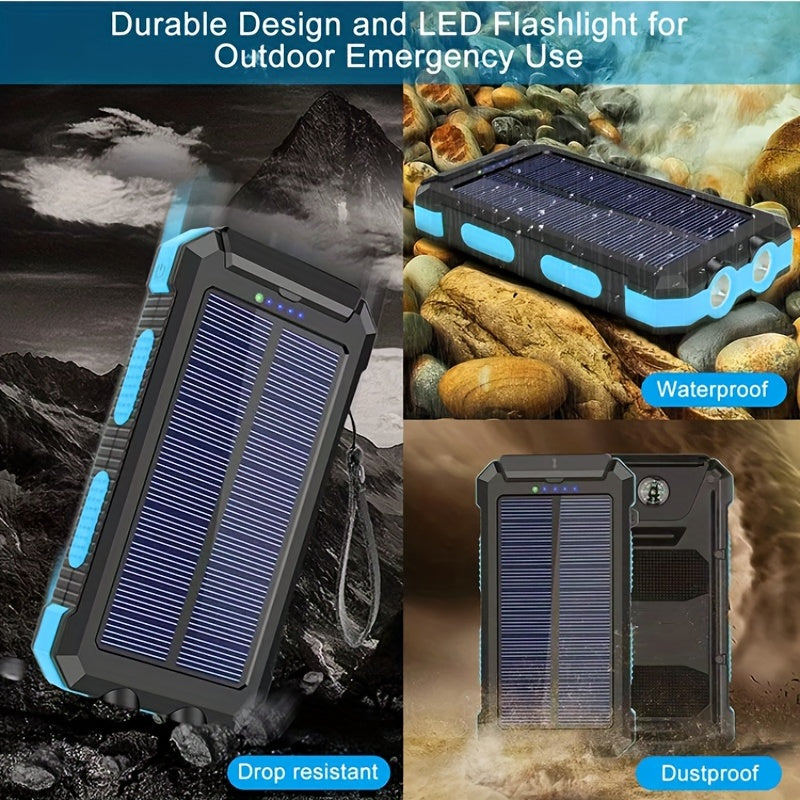 8000mAh Portable Solar Charger with Flashlight & USB Compass