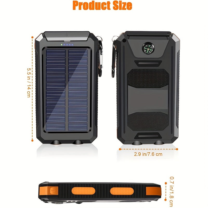 8000mAh Portable Solar Charger with Flashlight & USB Compass