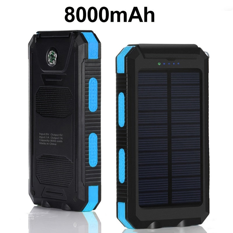 8000mAh Portable Solar Charger with Flashlight & USB Compass
