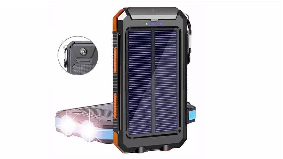 8000mAh Portable Solar Charger with Flashlight & USB Compass
