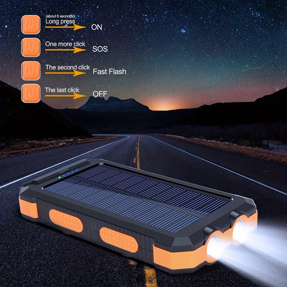 8000mAh Portable Solar Charger with Flashlight & USB Compass