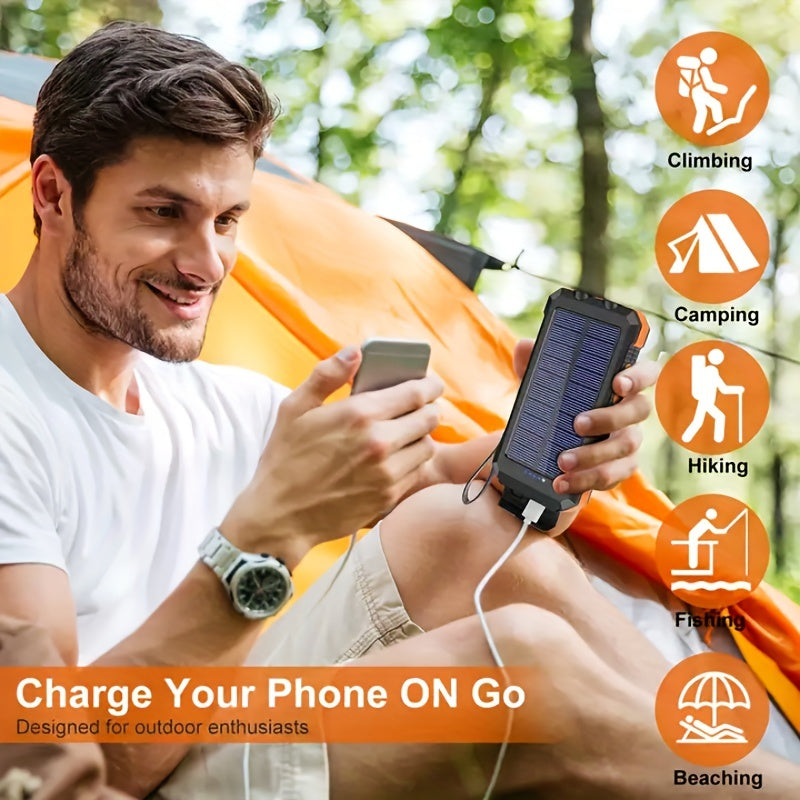 8000mAh Portable Solar Charger with Flashlight & USB Compass